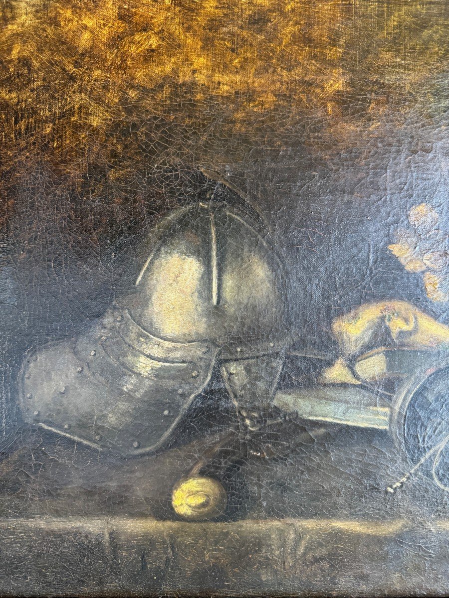 Still Life With Helmet And Antique Objects 19th Century-photo-2