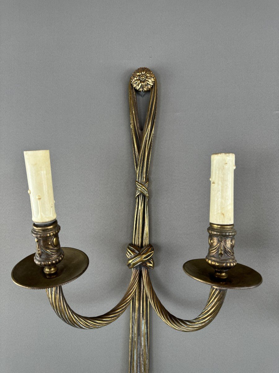 Pair Of Louis XVI Style Gilt Bronze Wall Sconces, 20th Century -photo-1