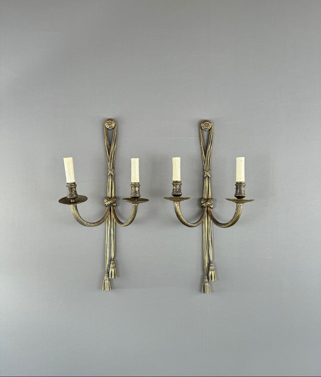 Pair Of Louis XVI Style Gilt Bronze Wall Sconces, 20th Century 