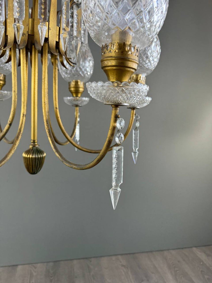 Crystal And Brass Chandelier, Early 20th Century-photo-2