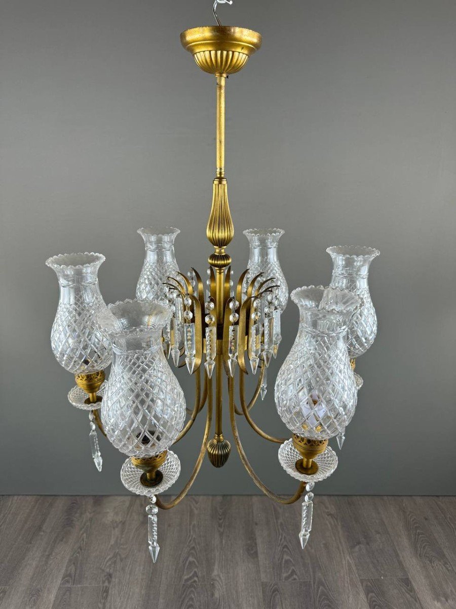 Crystal And Brass Chandelier, Early 20th Century-photo-3