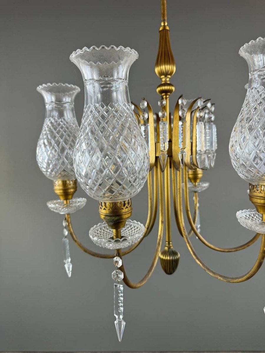 Crystal And Brass Chandelier, Early 20th Century-photo-1