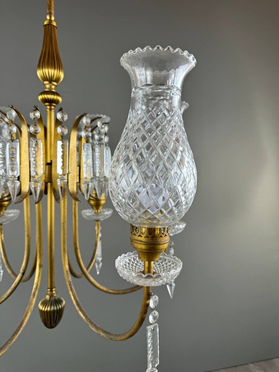 Crystal And Brass Chandelier, Early 20th Century-photo-3