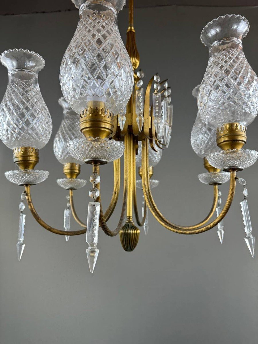 Crystal And Brass Chandelier, Early 20th Century-photo-4