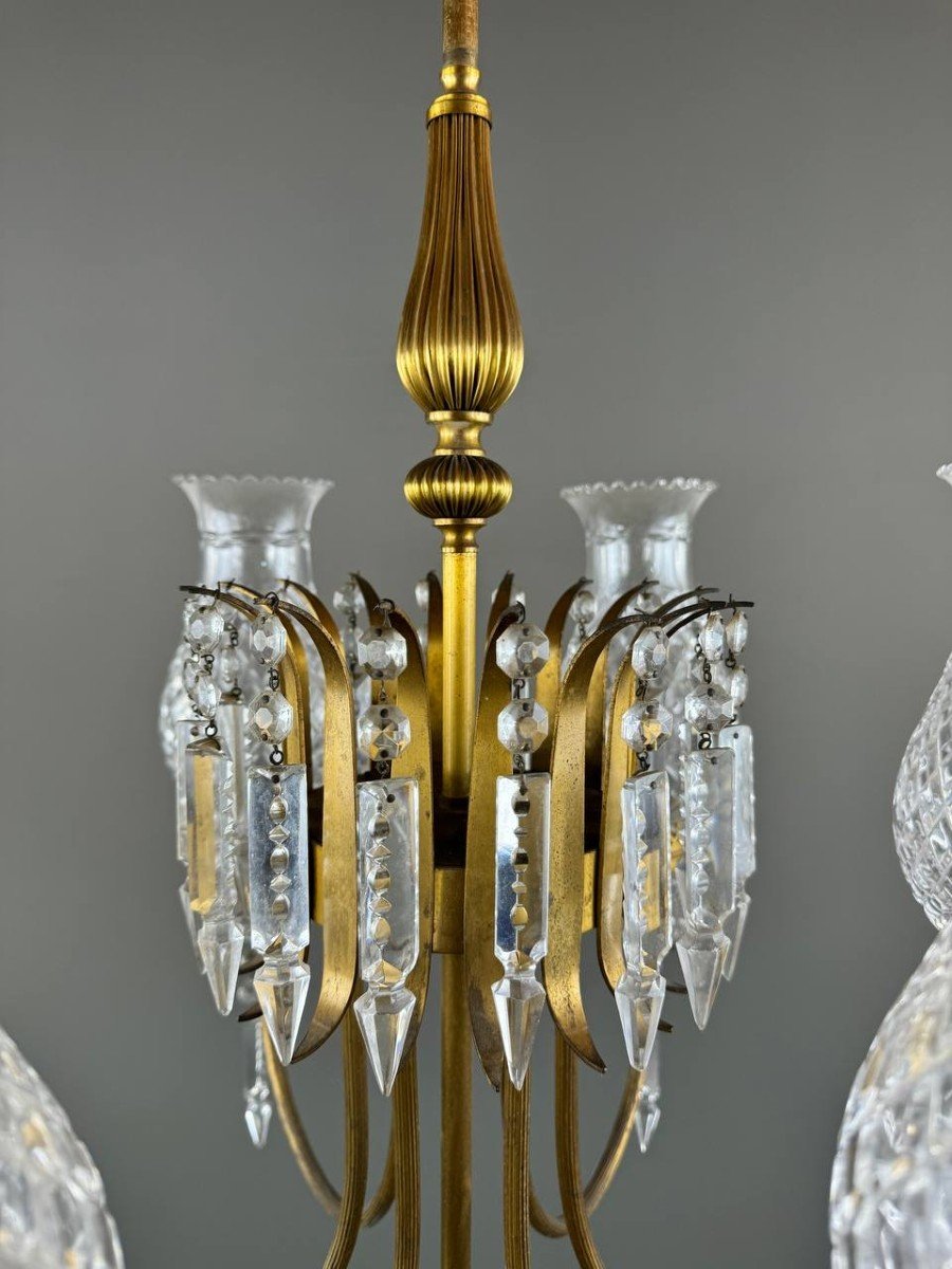 Crystal And Brass Chandelier, Early 20th Century-photo-5