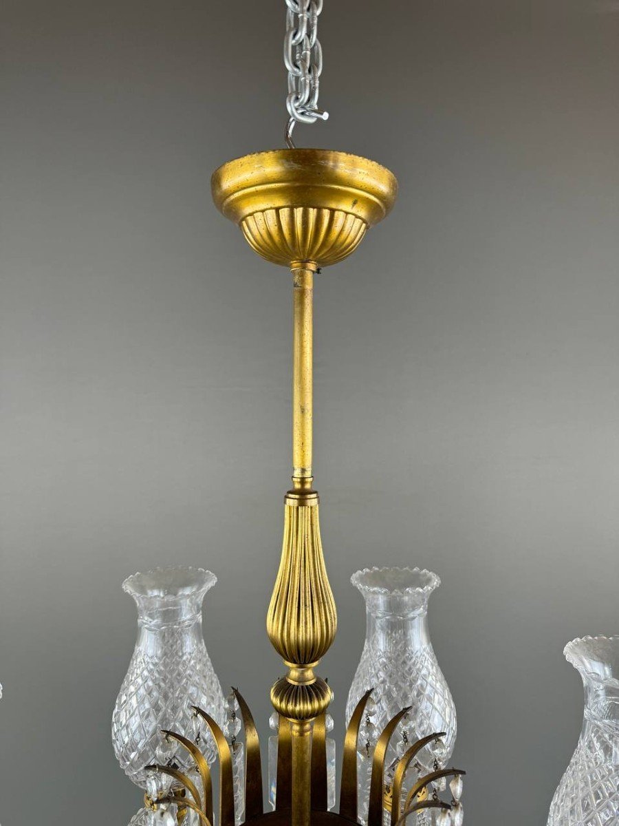 Crystal And Brass Chandelier, Early 20th Century-photo-6