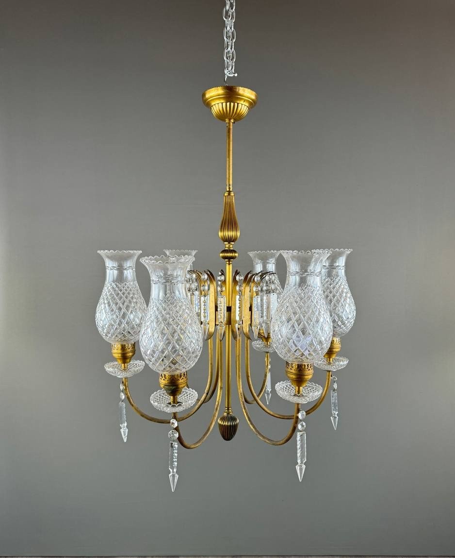 Crystal And Brass Chandelier, Early 20th Century