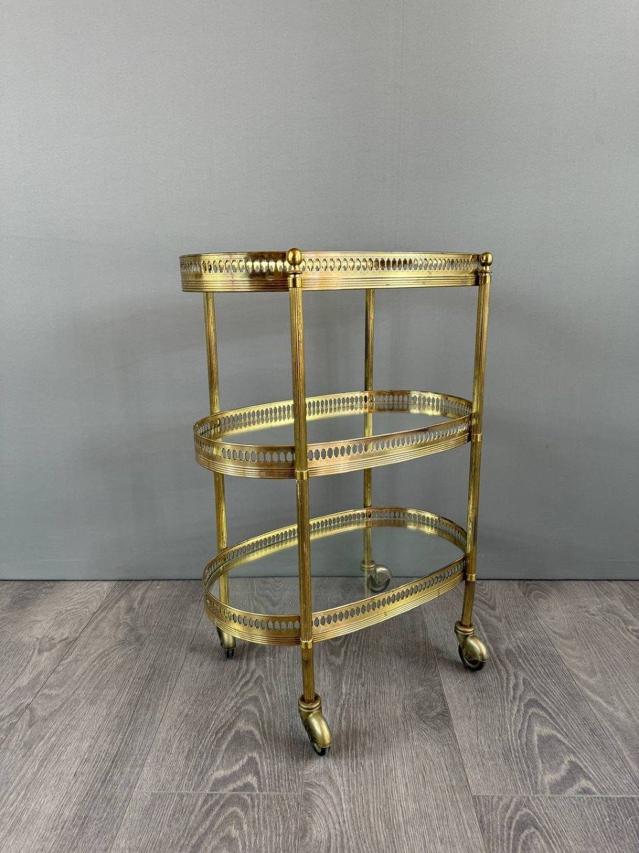 Table, Rolling Bar, Serving Cart In Gilded Brass, 1960s, 20th Century-photo-2