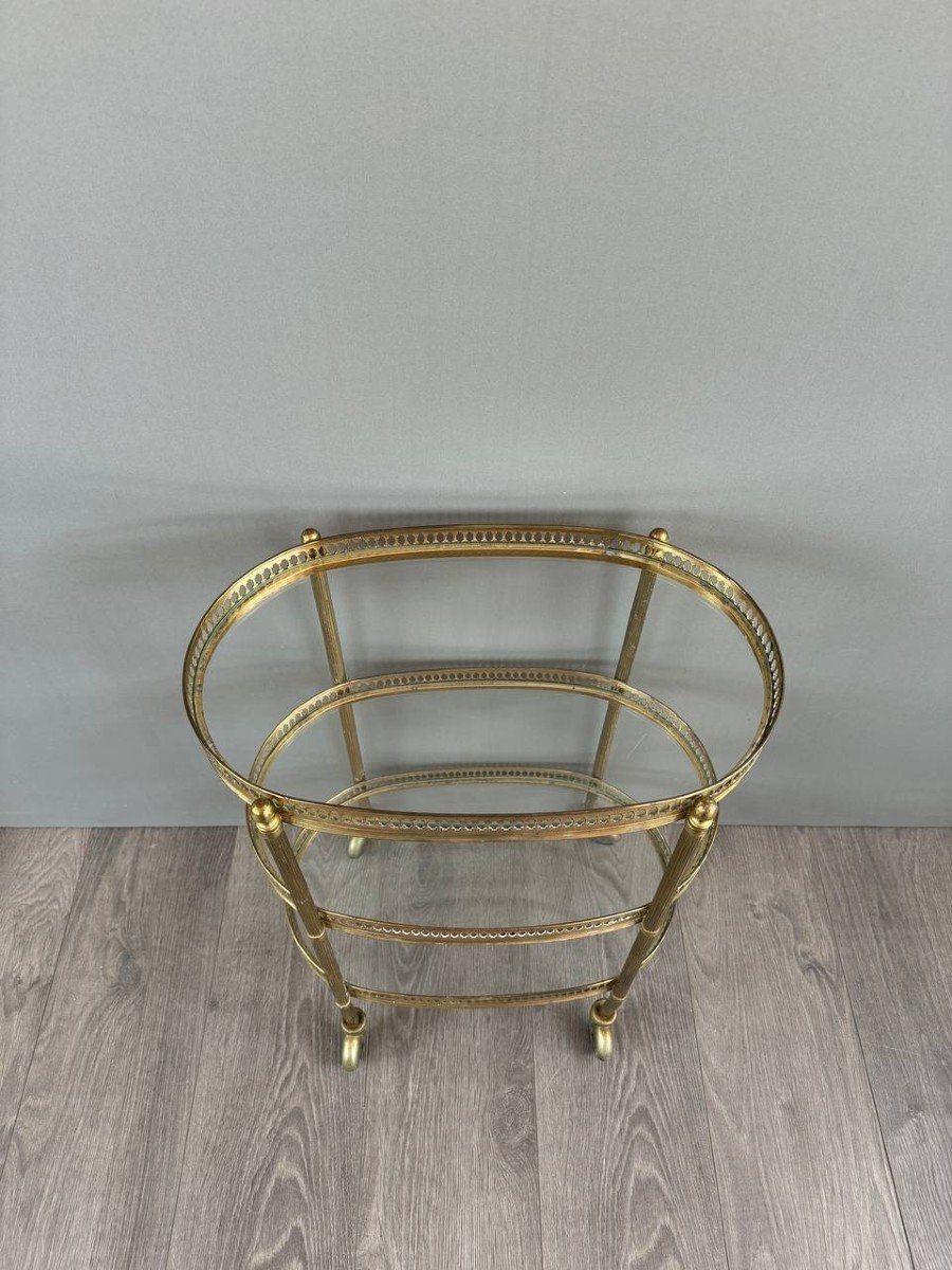 Table, Rolling Bar, Serving Cart In Gilded Brass, 1960s, 20th Century-photo-3