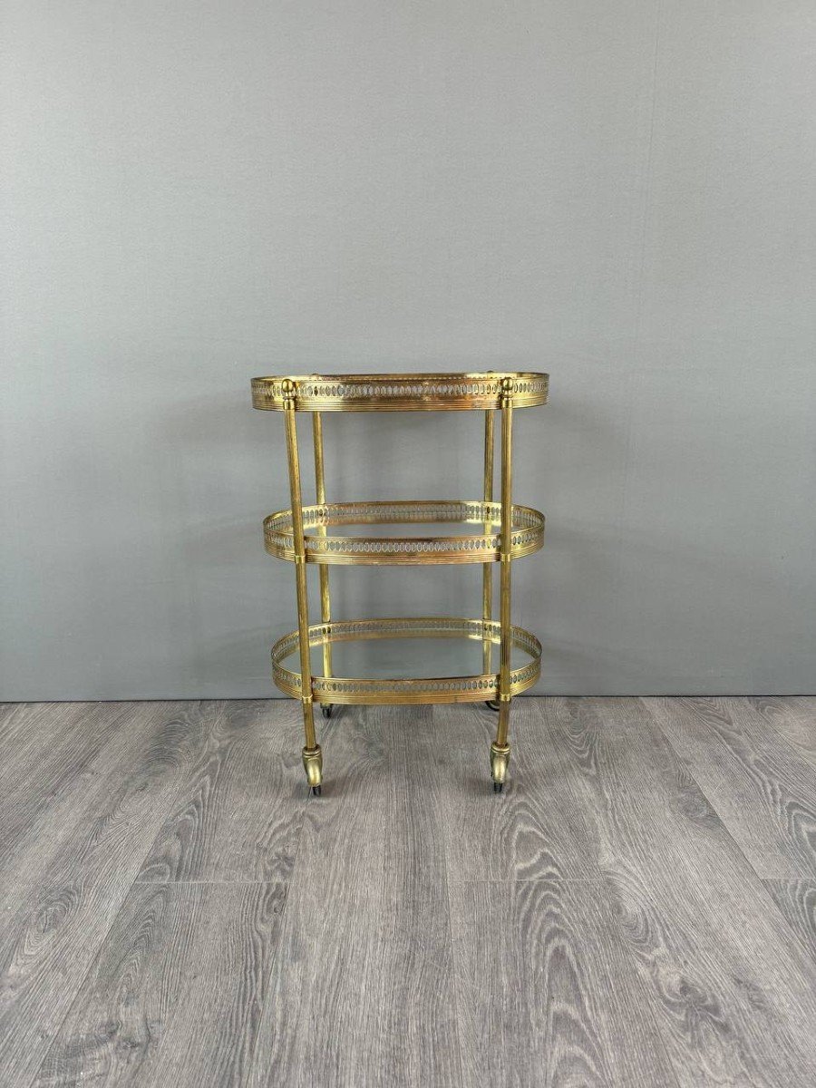 Table, Rolling Bar, Serving Cart In Gilded Brass, 1960s, 20th Century-photo-4