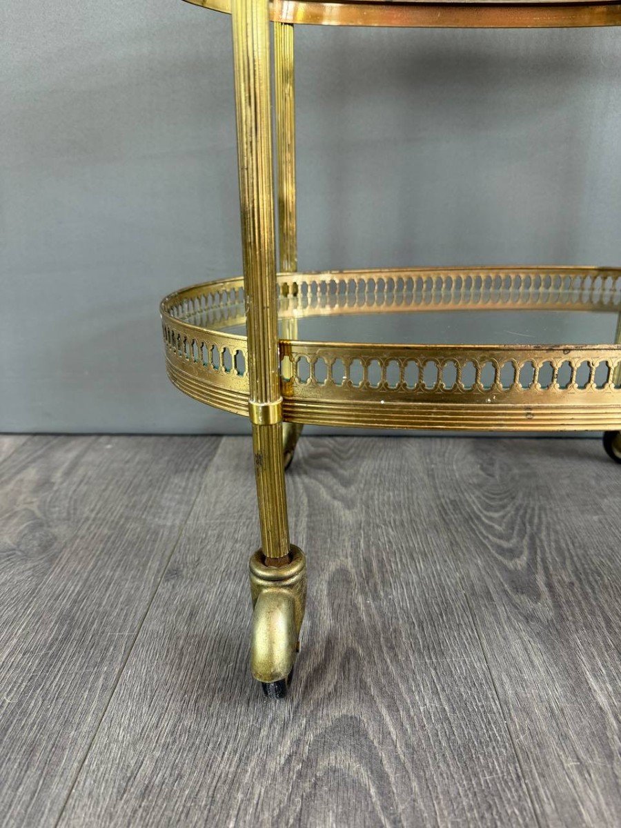 Table, Rolling Bar, Serving Cart In Gilded Brass, 1960s, 20th Century-photo-1