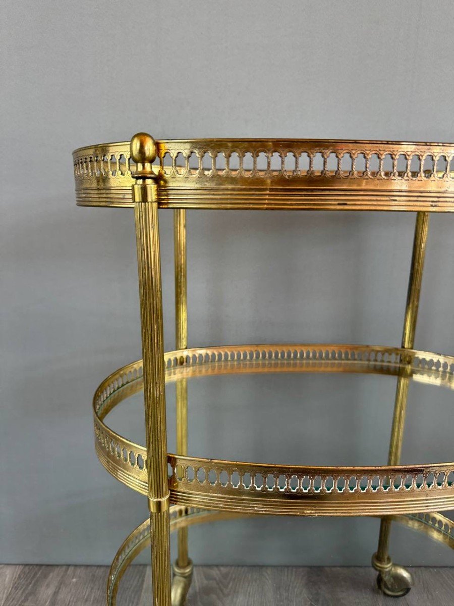 Table, Rolling Bar, Serving Cart In Gilded Brass, 1960s, 20th Century-photo-3