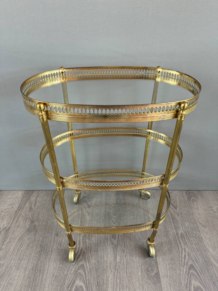 Table, Rolling Bar, Serving Cart In Gilded Brass, 1960s, 20th Century-photo-4