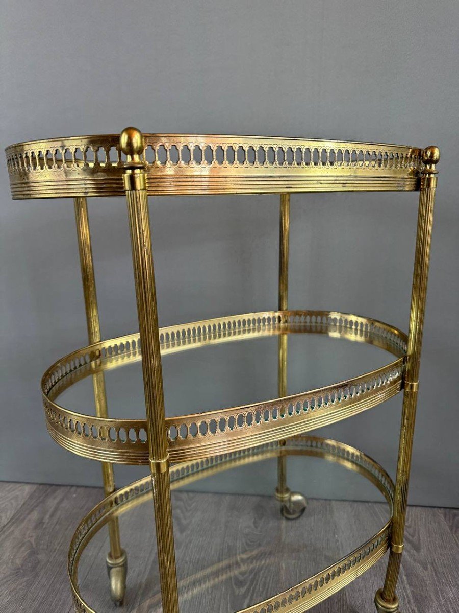 Table, Rolling Bar, Serving Cart In Gilded Brass, 1960s, 20th Century-photo-6