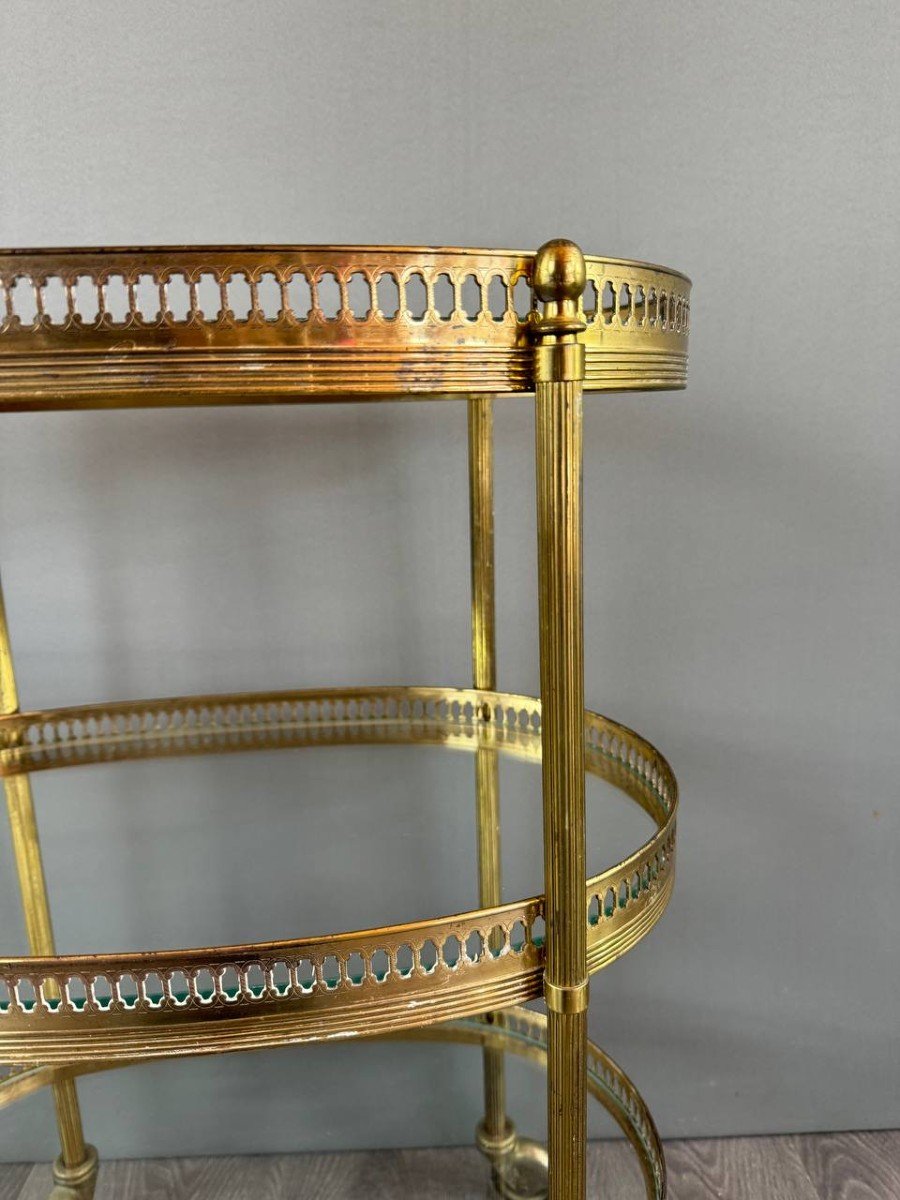 Table, Rolling Bar, Serving Cart In Gilded Brass, 1960s, 20th Century-photo-7