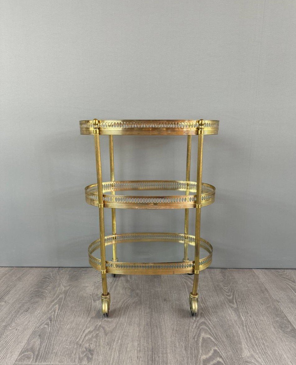 Table, Rolling Bar, Serving Cart In Gilded Brass, 1960s, 20th Century