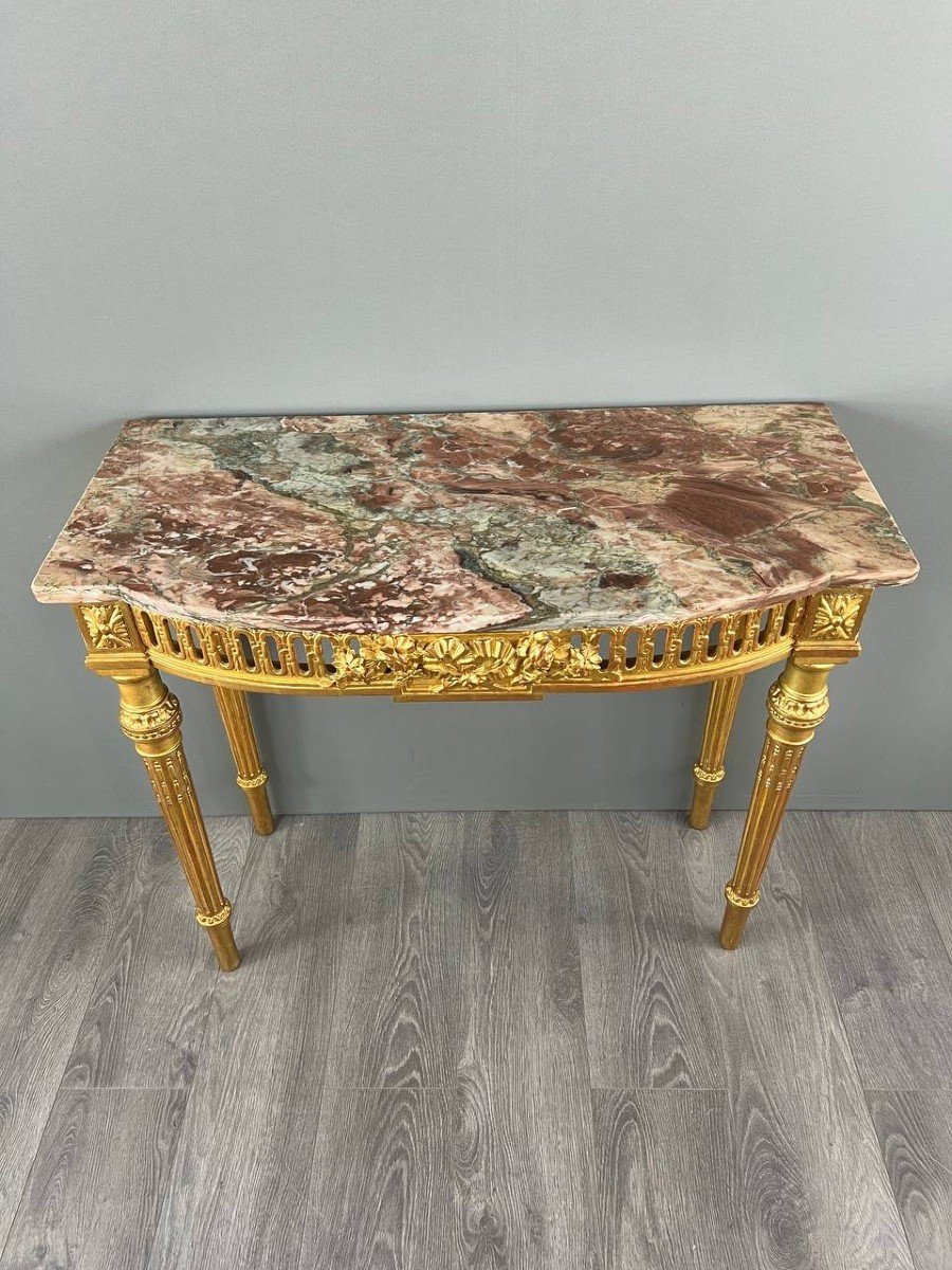 Louis XVI Console In Gilded Wood And Marble, 19th Century-photo-2