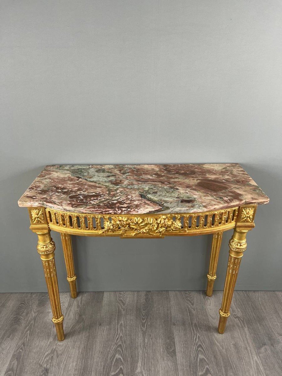 Louis XVI Console In Gilded Wood And Marble, 19th Century-photo-3