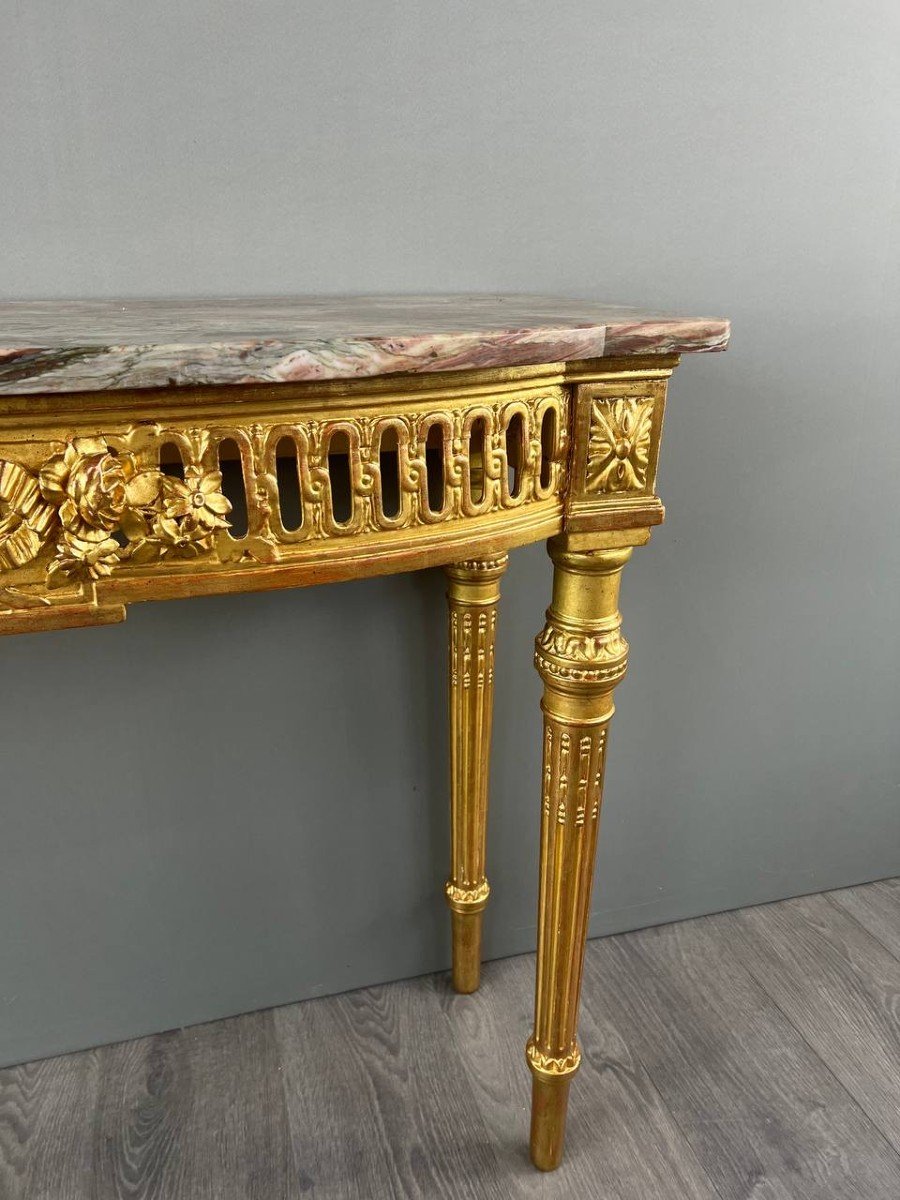 Louis XVI Console In Gilded Wood And Marble, 19th Century-photo-4