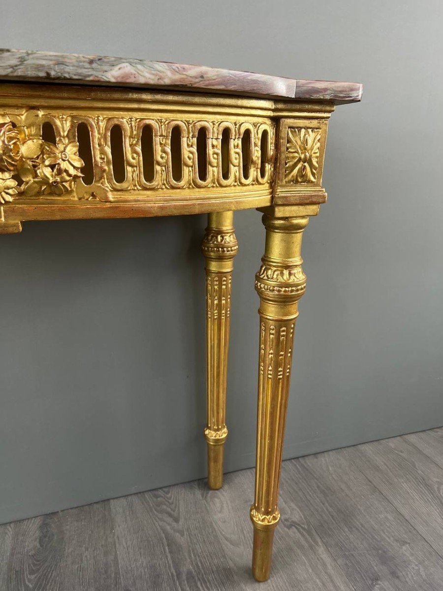 Louis XVI Console In Gilded Wood And Marble, 19th Century-photo-1