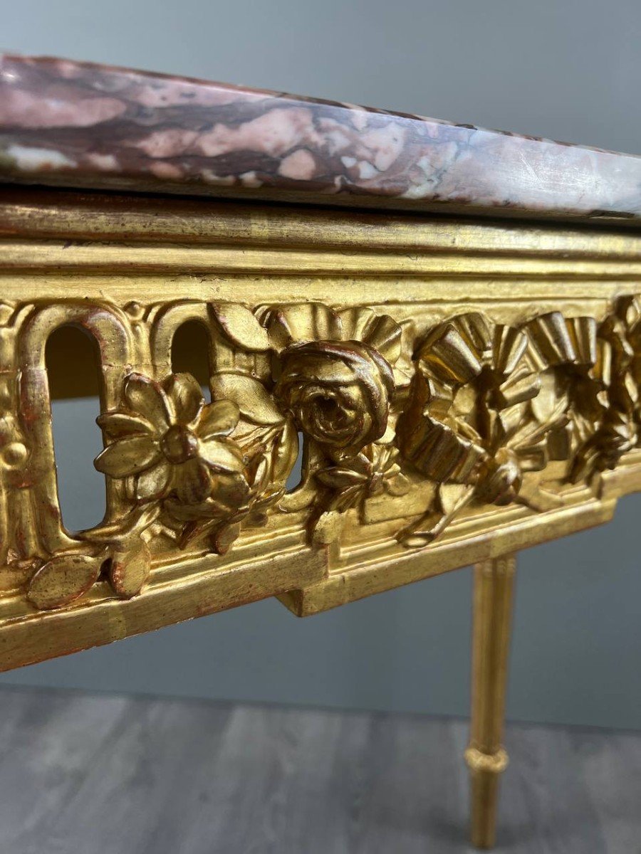 Louis XVI Console In Gilded Wood And Marble, 19th Century-photo-2