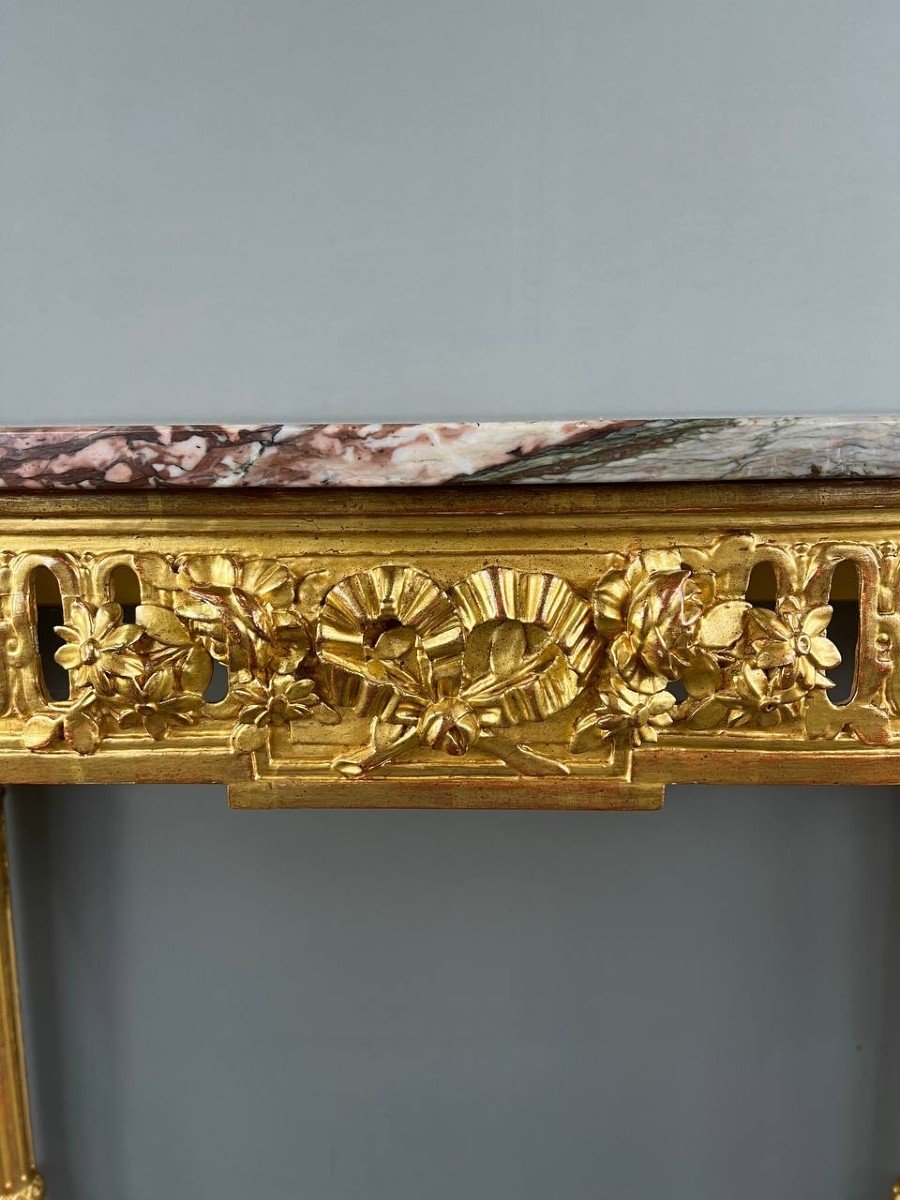 Louis XVI Console In Gilded Wood And Marble, 19th Century-photo-3