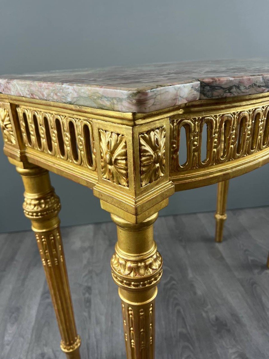 Louis XVI Console In Gilded Wood And Marble, 19th Century-photo-4