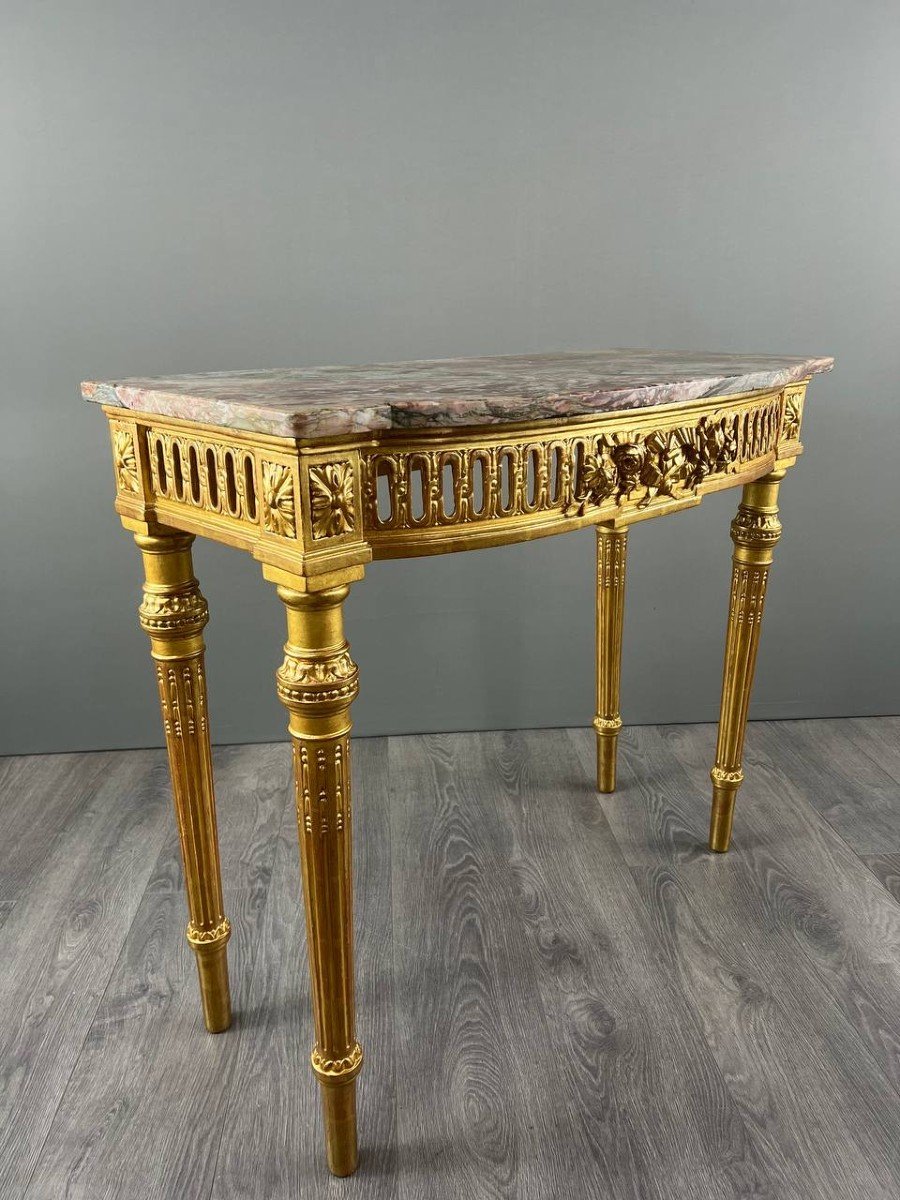 Louis XVI Console In Gilded Wood And Marble, 19th Century-photo-5