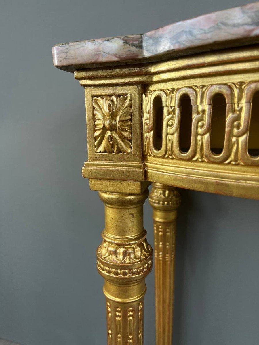 Louis XVI Console In Gilded Wood And Marble, 19th Century-photo-6