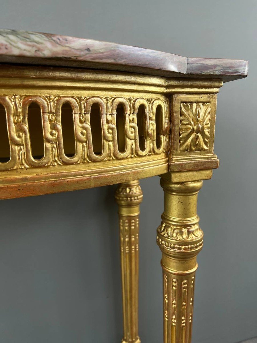 Louis XVI Console In Gilded Wood And Marble, 19th Century-photo-7