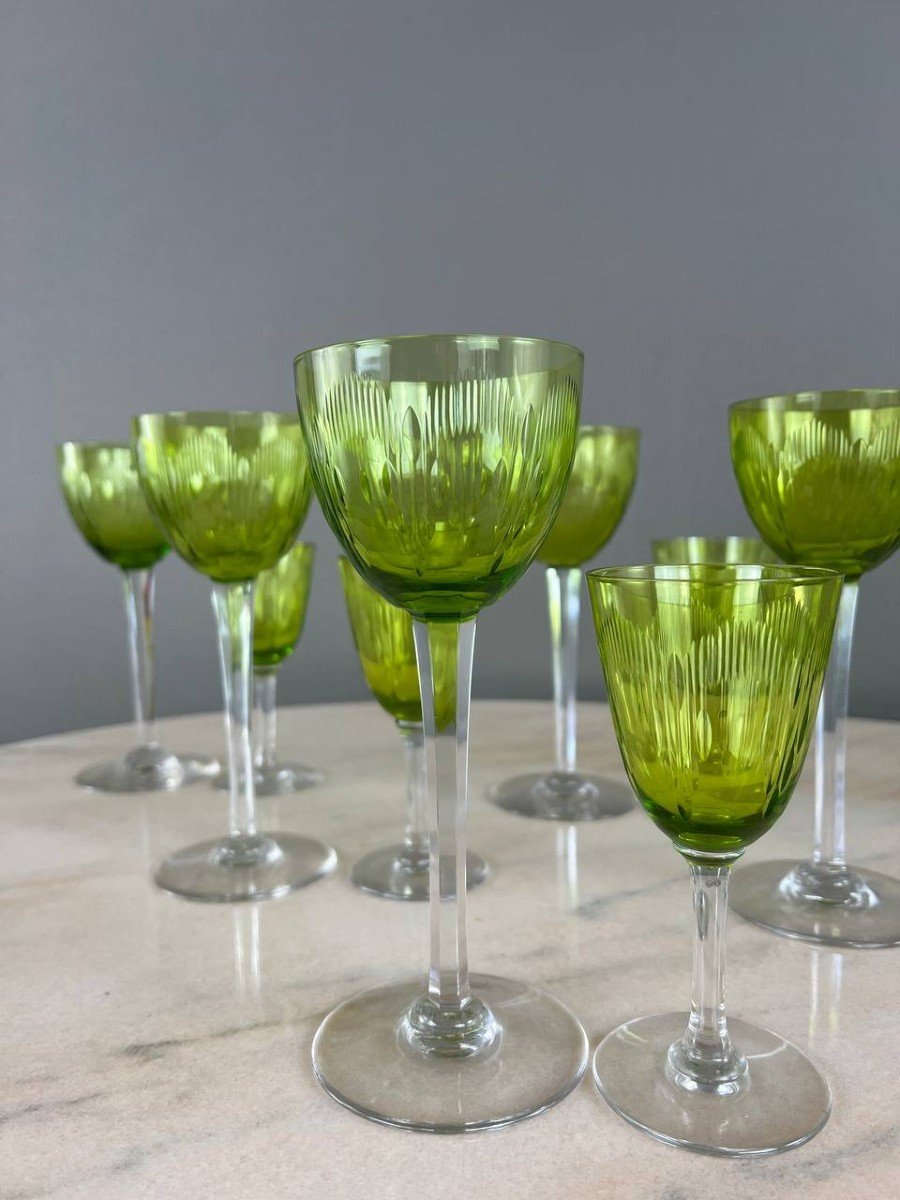 Antique Baccarat Green Crystal Glassware Set, 20th Century -photo-3