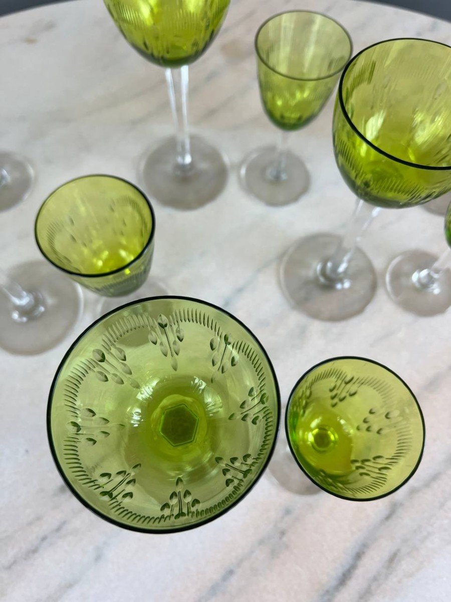 Service De Verres Anciens En Cristal Baccarat Vert, XXe Siècle -photo-4