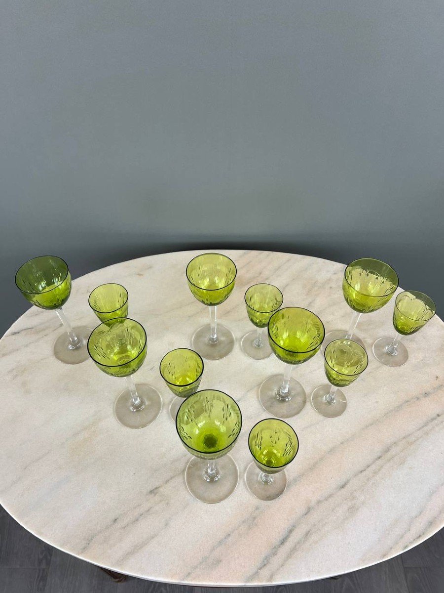 Antique Baccarat Green Crystal Glassware Set, 20th Century -photo-2