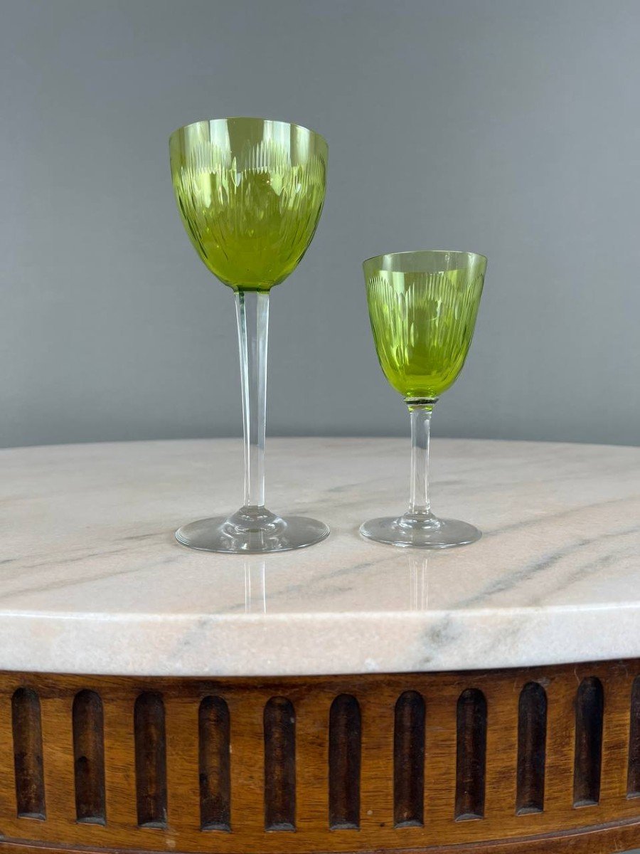 Service De Verres Anciens En Cristal Baccarat Vert, XXe Siècle -photo-3