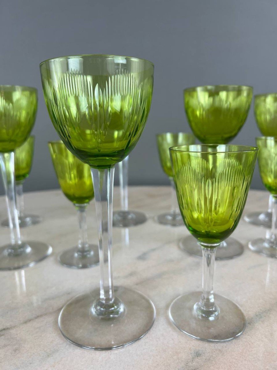 Service De Verres Anciens En Cristal Baccarat Vert, XXe Siècle -photo-4