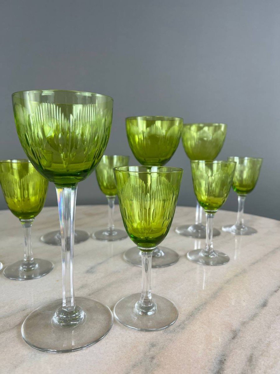 Service De Verres Anciens En Cristal Baccarat Vert, XXe Siècle -photo-5