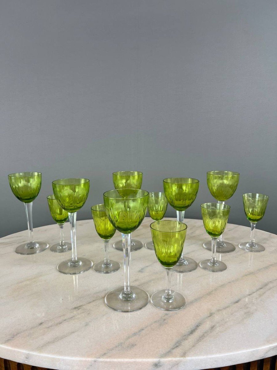 Service De Verres Anciens En Cristal Baccarat Vert, XXe Siècle -photo-6