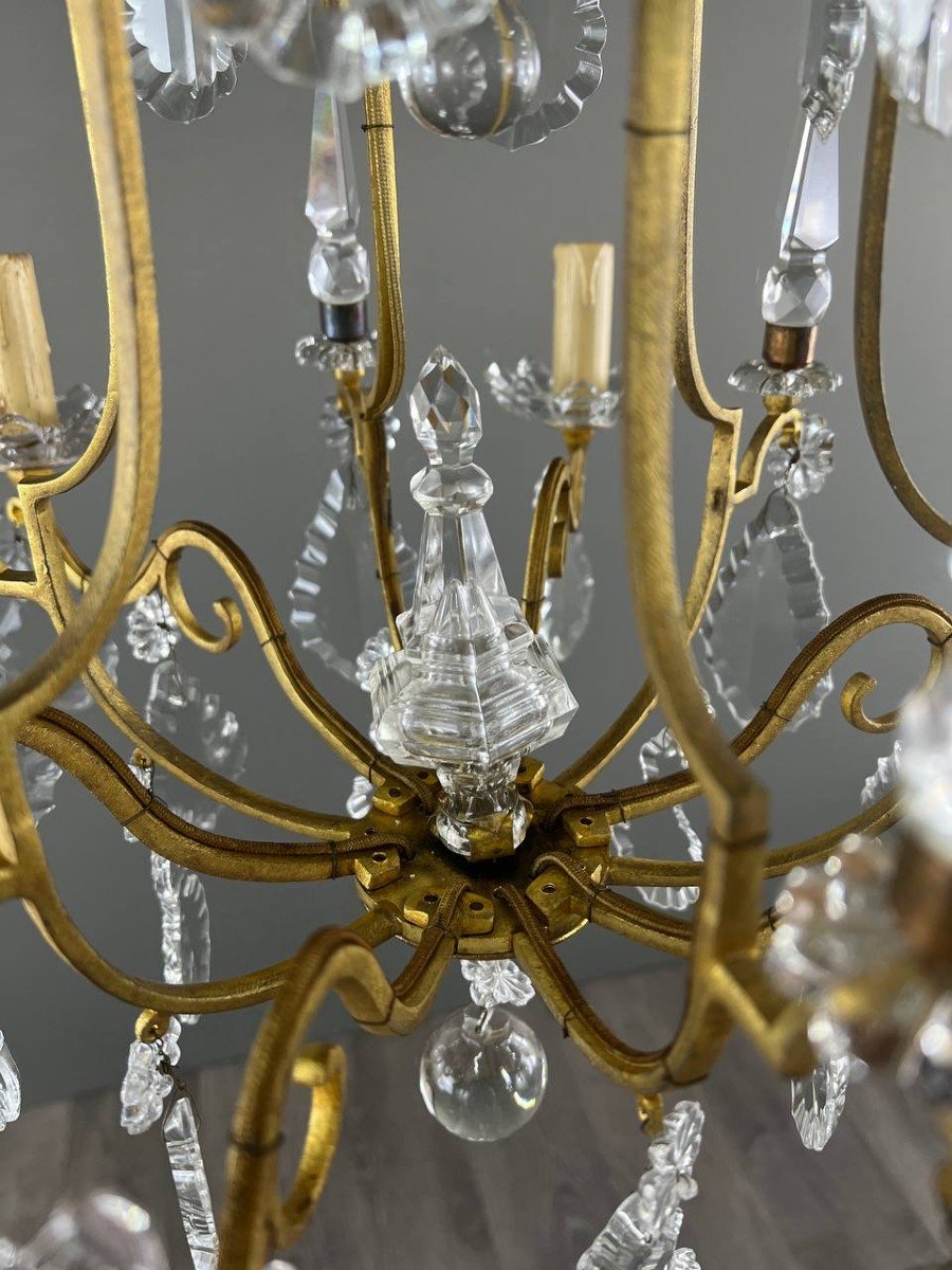 Brass And Crystal Chandelier, 20th Century -photo-3