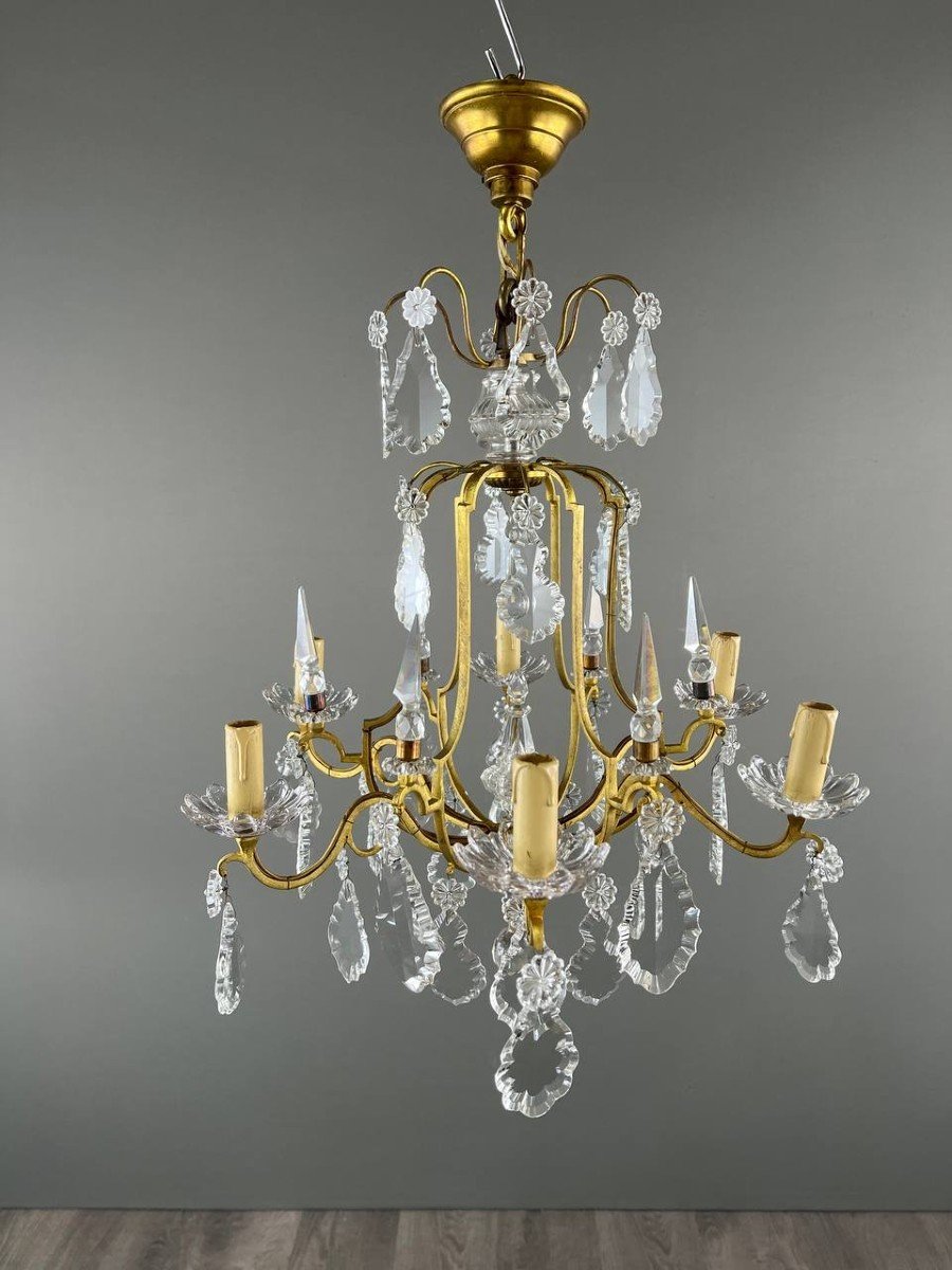 Brass And Crystal Chandelier, 20th Century -photo-3