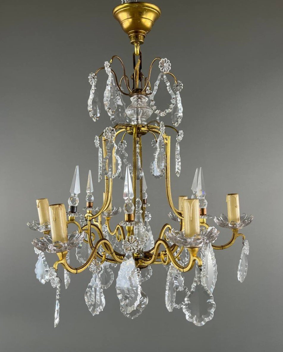 Brass And Crystal Chandelier, 20th Century 