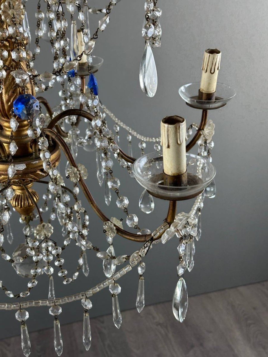 Italian Crystal And Gilded Wood Chandelier, Early 20th Century-photo-5