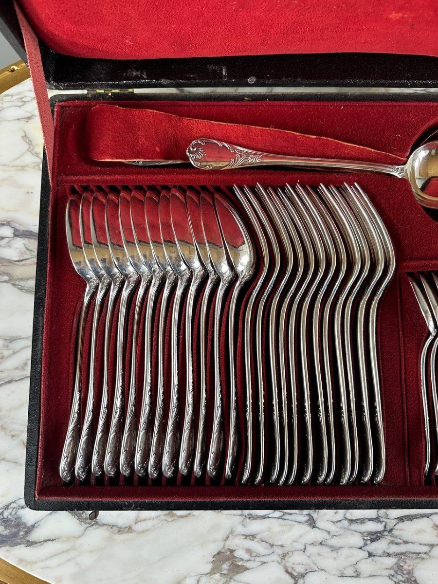 Christofle Marly Model 50-piece Silver-plated Metal Cutlery Set, 20th Century -photo-1