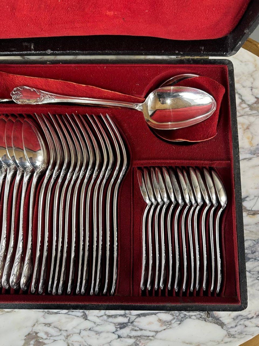 Christofle Marly Model 50-piece Silver-plated Metal Cutlery Set, 20th Century -photo-2