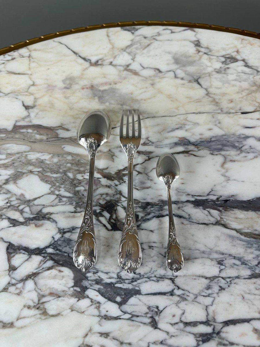 Christofle Marly Model 50-piece Silver-plated Metal Cutlery Set, 20th Century -photo-3