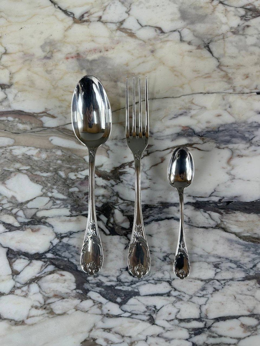 Christofle Marly Model 50-piece Silver-plated Metal Cutlery Set, 20th Century -photo-5