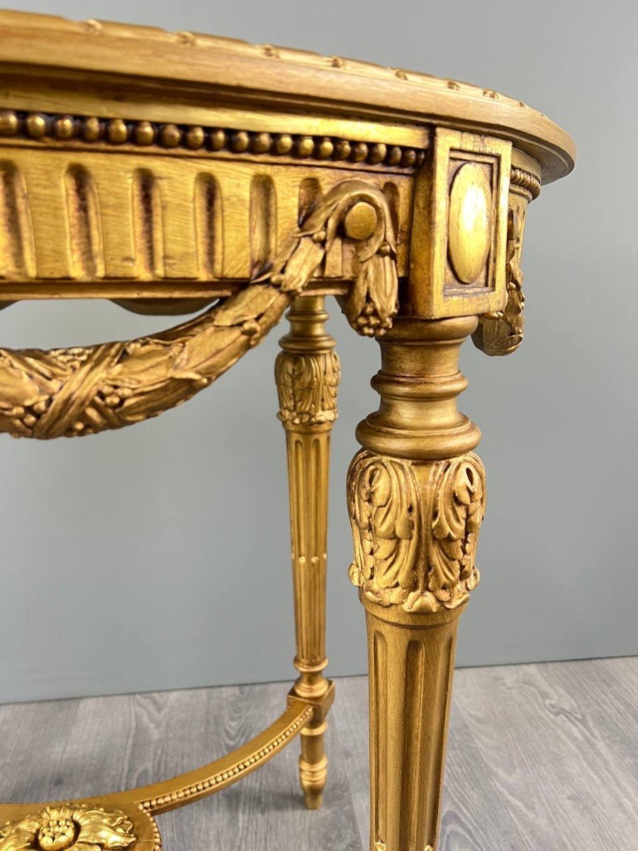 Louis XVI Gueridon Table In Gilded Wood And White Marble, 19th Century-photo-4