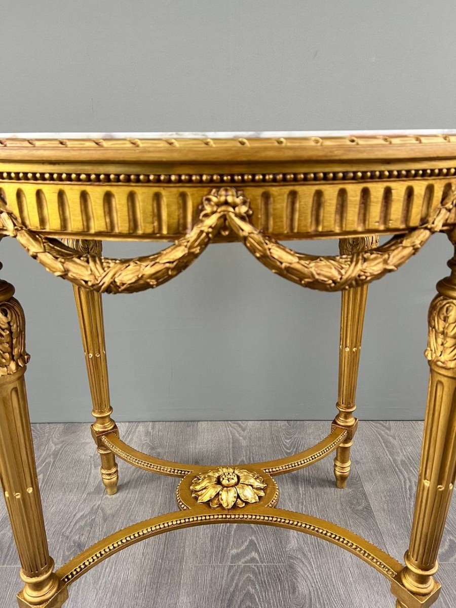 Louis XVI Gueridon Table In Gilded Wood And White Marble, 19th Century-photo-8