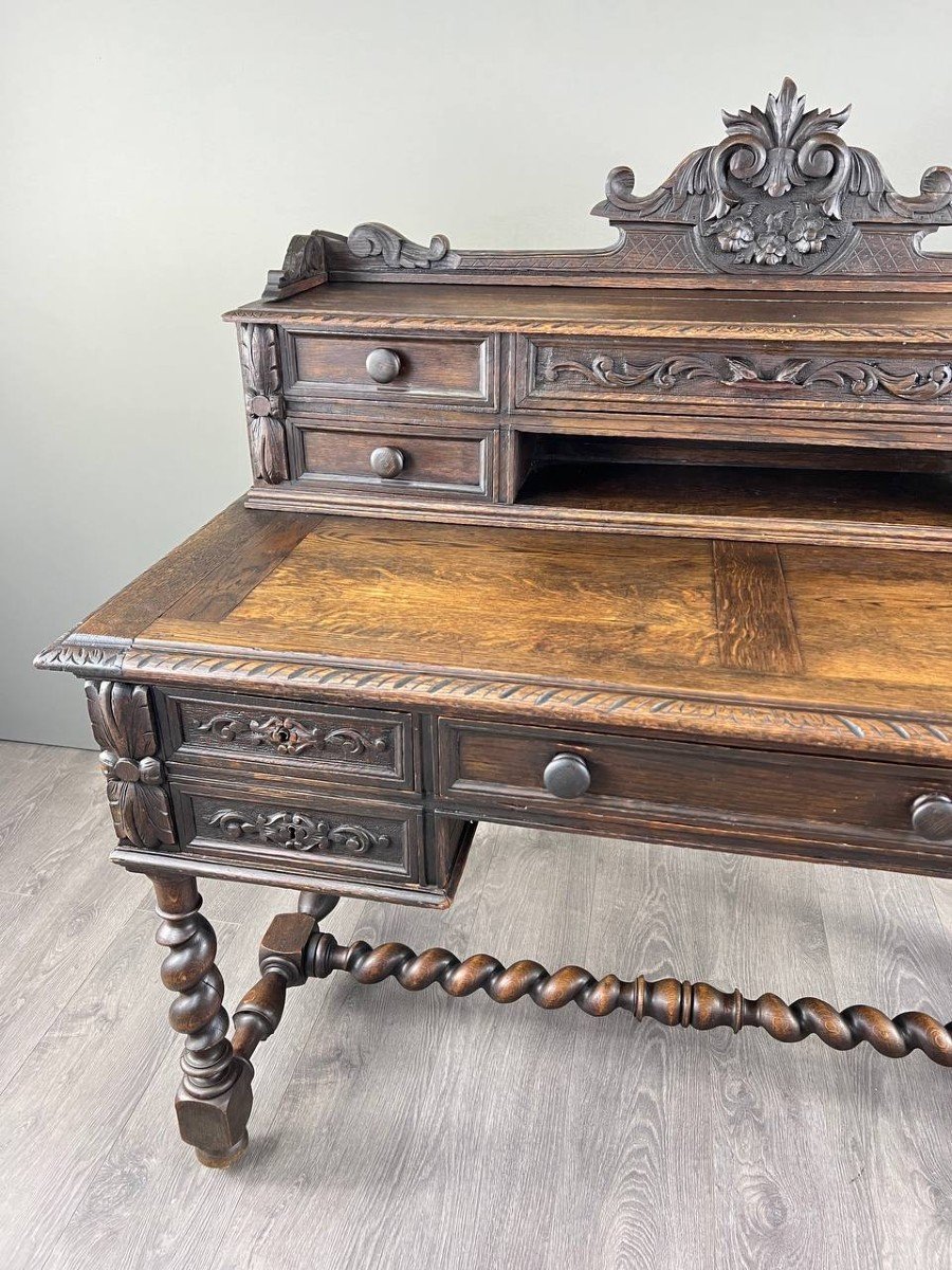 Carved Oak Desk, Renaissance Style, 19th Century-photo-2