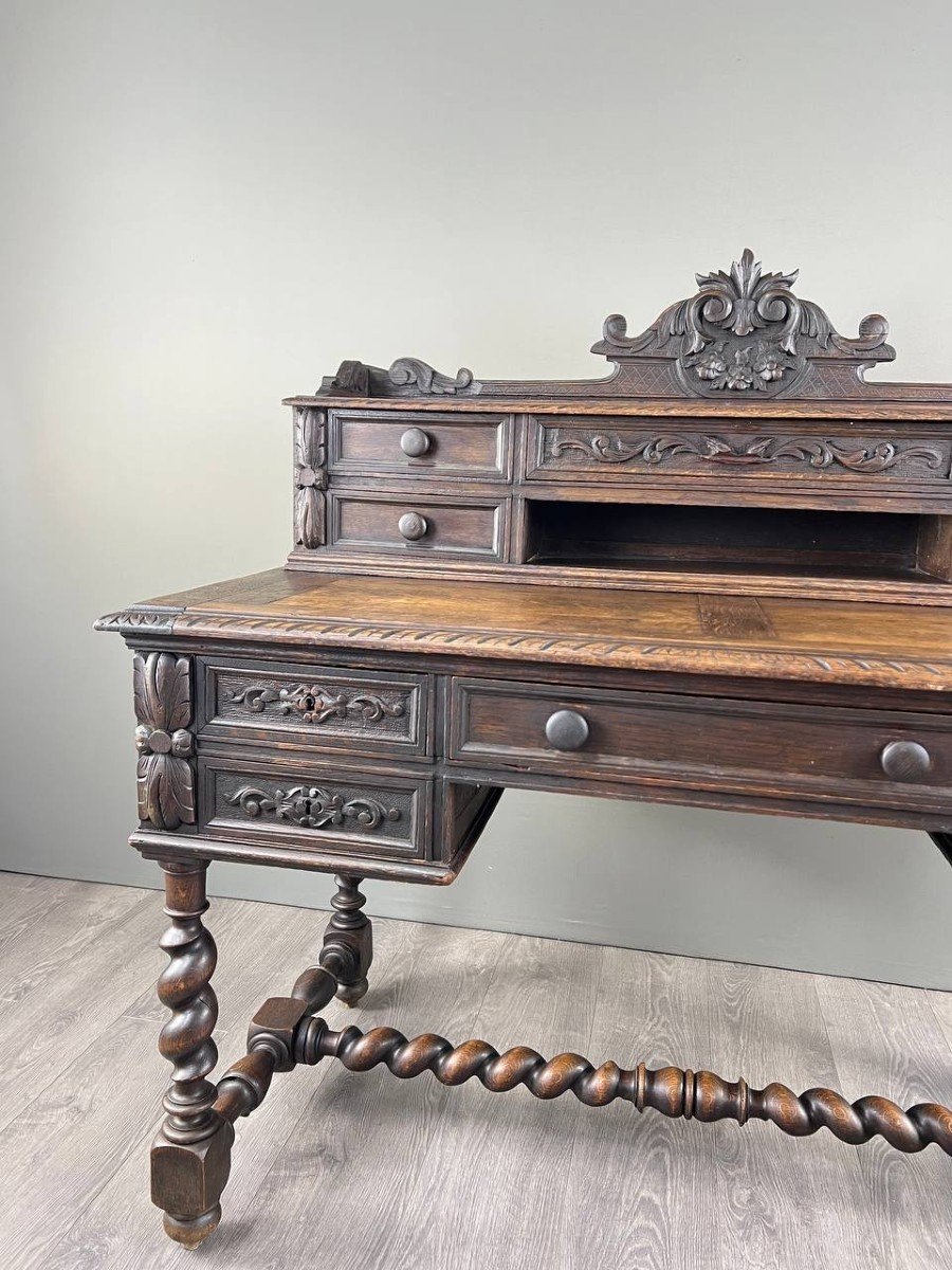 Carved Oak Desk, Renaissance Style, 19th Century-photo-3