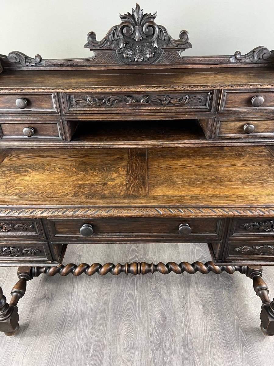 Carved Oak Desk, Renaissance Style, 19th Century-photo-4